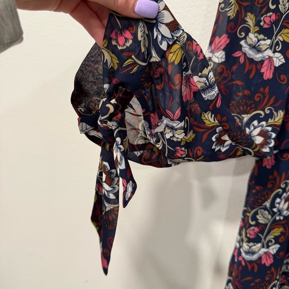 WAYF Navy Blue Floral Long Sleeve Dress L - Picture 3 of 7